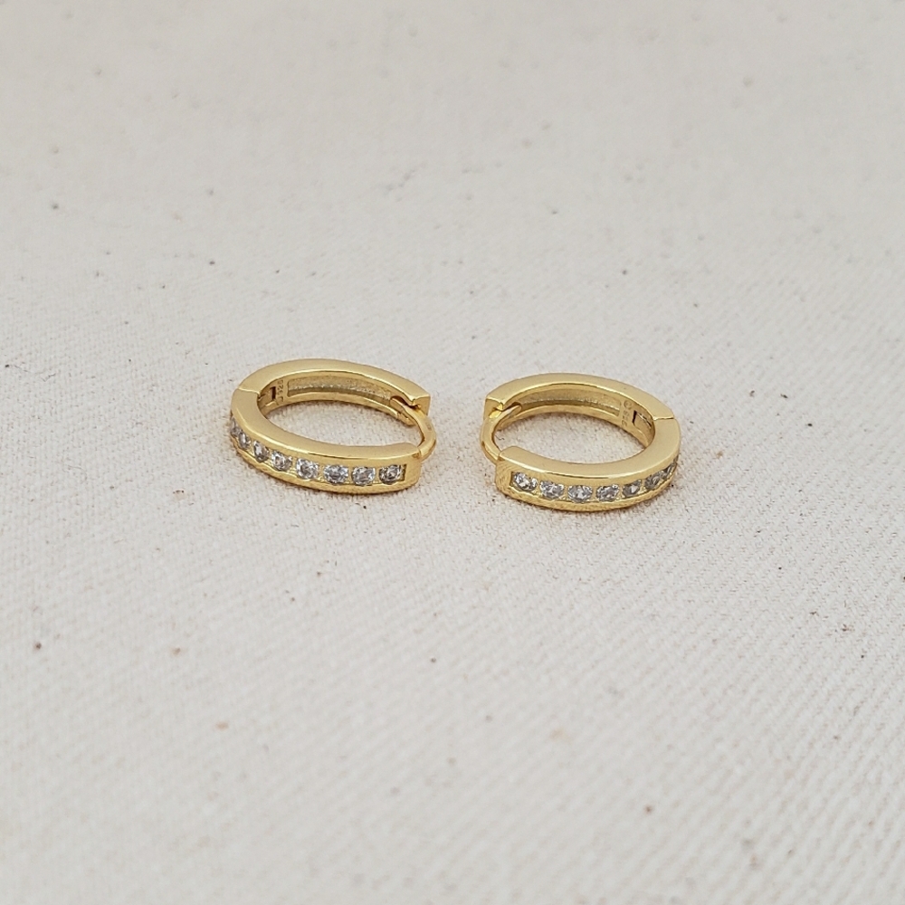 14K Gold Diamond Huggie Hoop Earrings